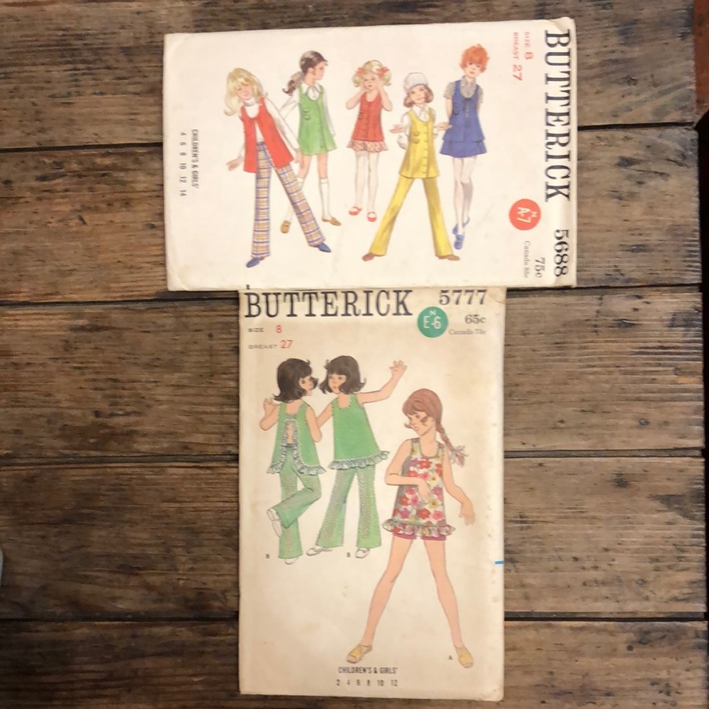 2 Vintage Butterick patterns girls sz8 circa 1970